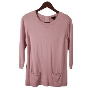 Talbots 3/4 Sleeve Front Pocket Zipper Back Sweater Pink Sz Small